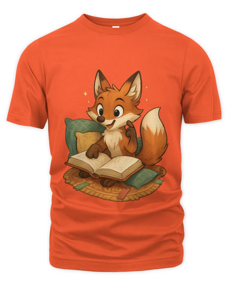 Cute Fox Reading Book Graphic Unisex Cotton T-Shirt Tee