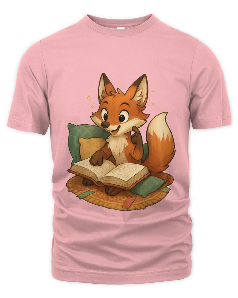 Cute Fox Reading Book Graphic Unisex Cotton T-Shirt Tee