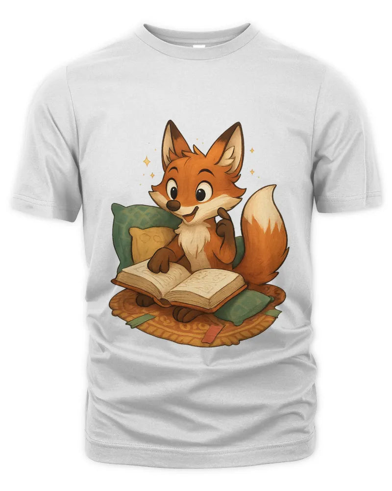 Cute Fox Reading Book Graphic Unisex Cotton T-Shirt Tee