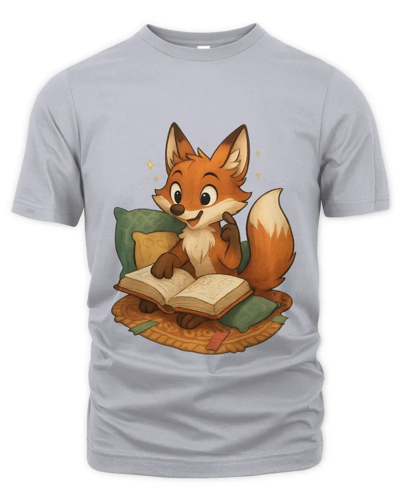 Cute Fox Reading Book Graphic Unisex Cotton T-Shirt Tee