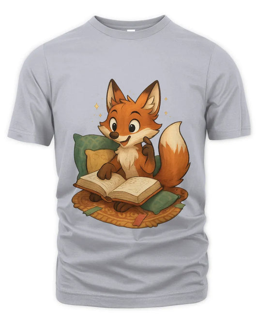 Cute Fox Reading Book Graphic Unisex Cotton T-Shirt Tee
