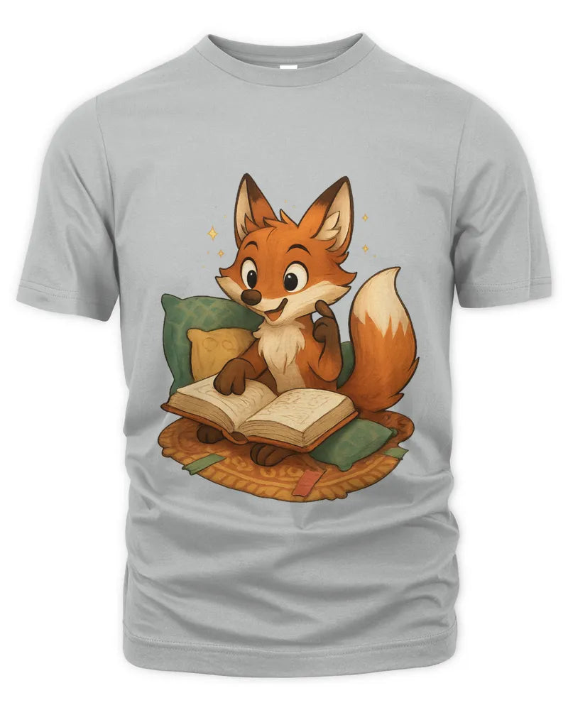 Cute Fox Reading Book Graphic Unisex Cotton T-Shirt Tee