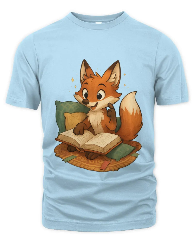 Cute Fox Reading Book Graphic Unisex Cotton T-Shirt Tee