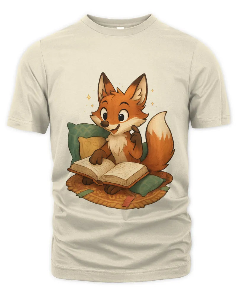 Cute Fox Reading Book Graphic Unisex Cotton T-Shirt Tee