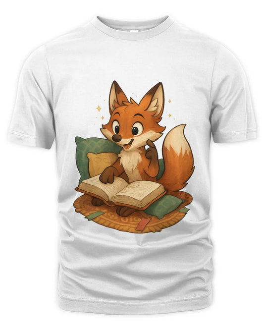 Cute Fox Reading Book Graphic Unisex Cotton T-Shirt Tee